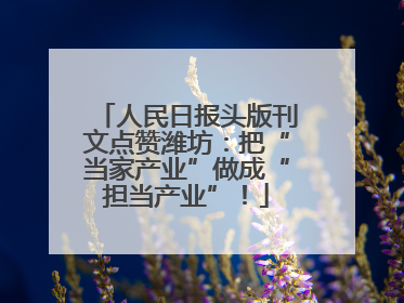 人民日报头版刊文点赞潍坊：把“当家产业”做成“担当产业”！