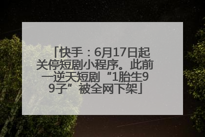 快手：6月17日起关停短剧小程序。此前一逆天短剧“1胎生99子”被全网下架