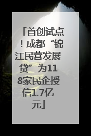 首创试点！成都“锦江民营发展贷”为118家民企授信1.7亿元